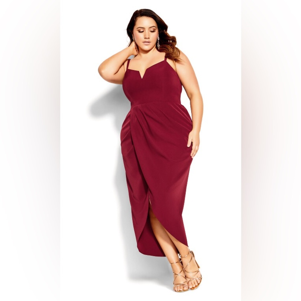 City Chic Sassy V neck midi dress ruby red new cocktail wedding